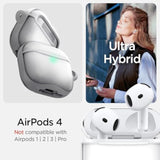 Spigen Ultra Hybrid Designed AirPods 4 Case (2024) Anti-Yellowing Clear Cover with Carabiner Key Chain - Jet White