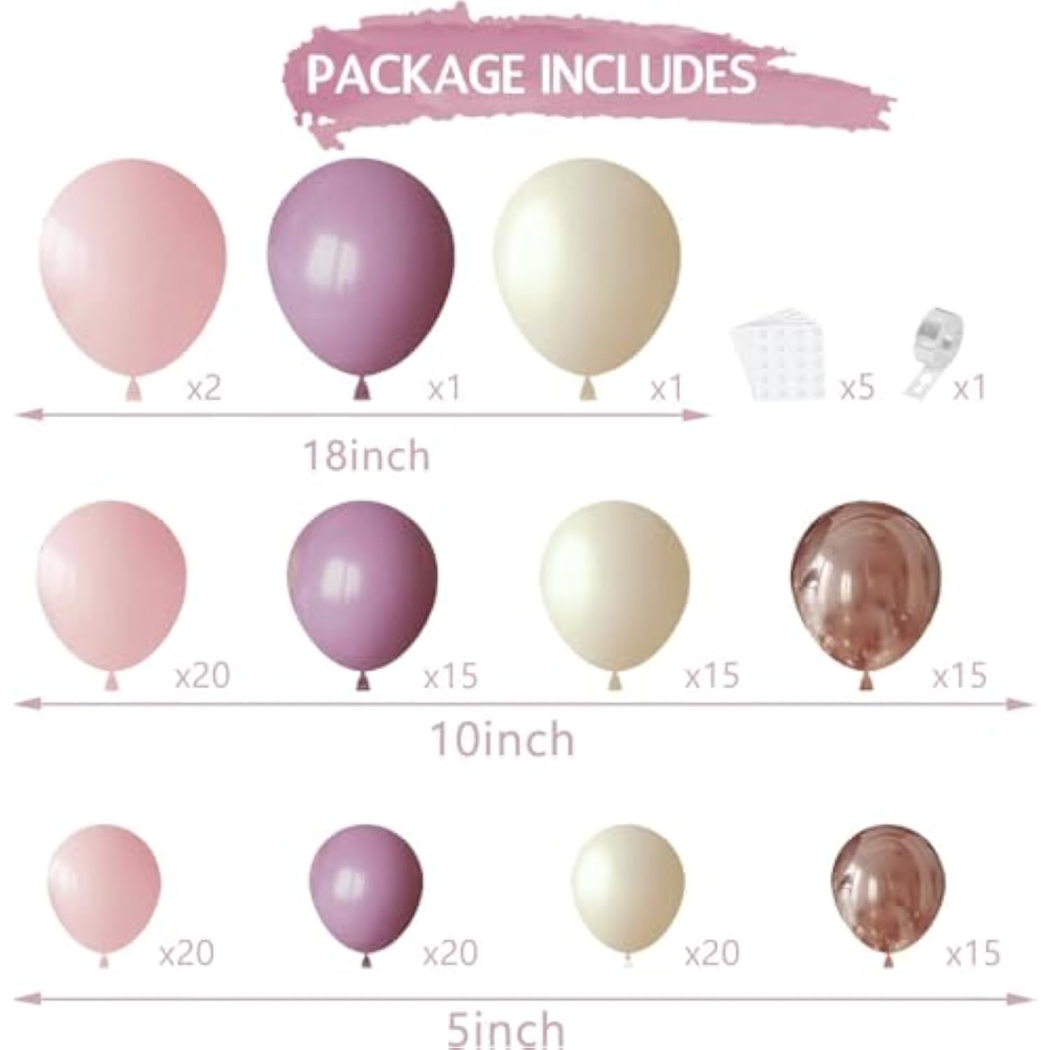 Pink And Purple Balloon Arch Kit, Dusty Purple Pink Sand White Metallic Rose Gold Latex Balloons For Bridal Baby Shower Wedding Anniversary Engagement Birthday Party Decoration