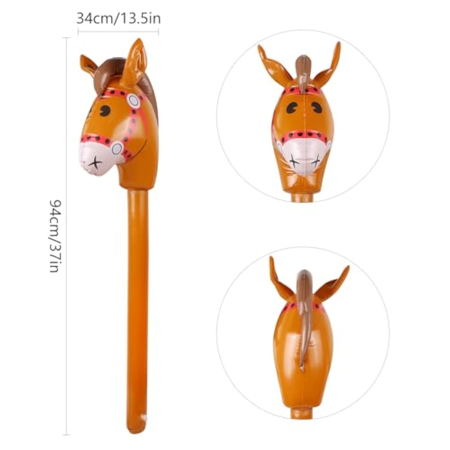 2Pcs Inflatable Stick Horse,Inflatable Horse Head On Stick Horse Costume Pony/Halloween/Western Cowboy/Horse Baby Shower Birthday Party Decorations Supplies Favors Props, 37 Inches (Brown)