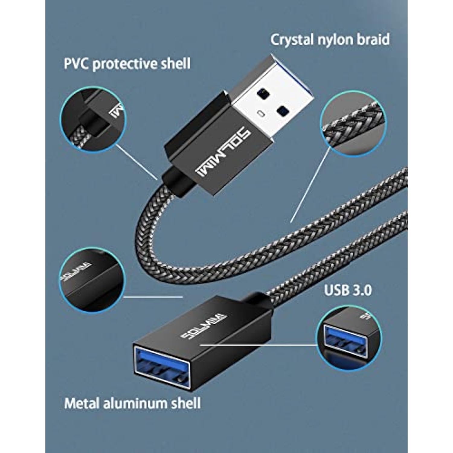 Usb Extension Cable 8 Ft, Male To Female 3.0 Usb 5 Gbps High-Speed Transmission Cable Compatible With Gamepad, Keyboard, Flash Drive, Hard Drive, Printer, Vr, Ps5