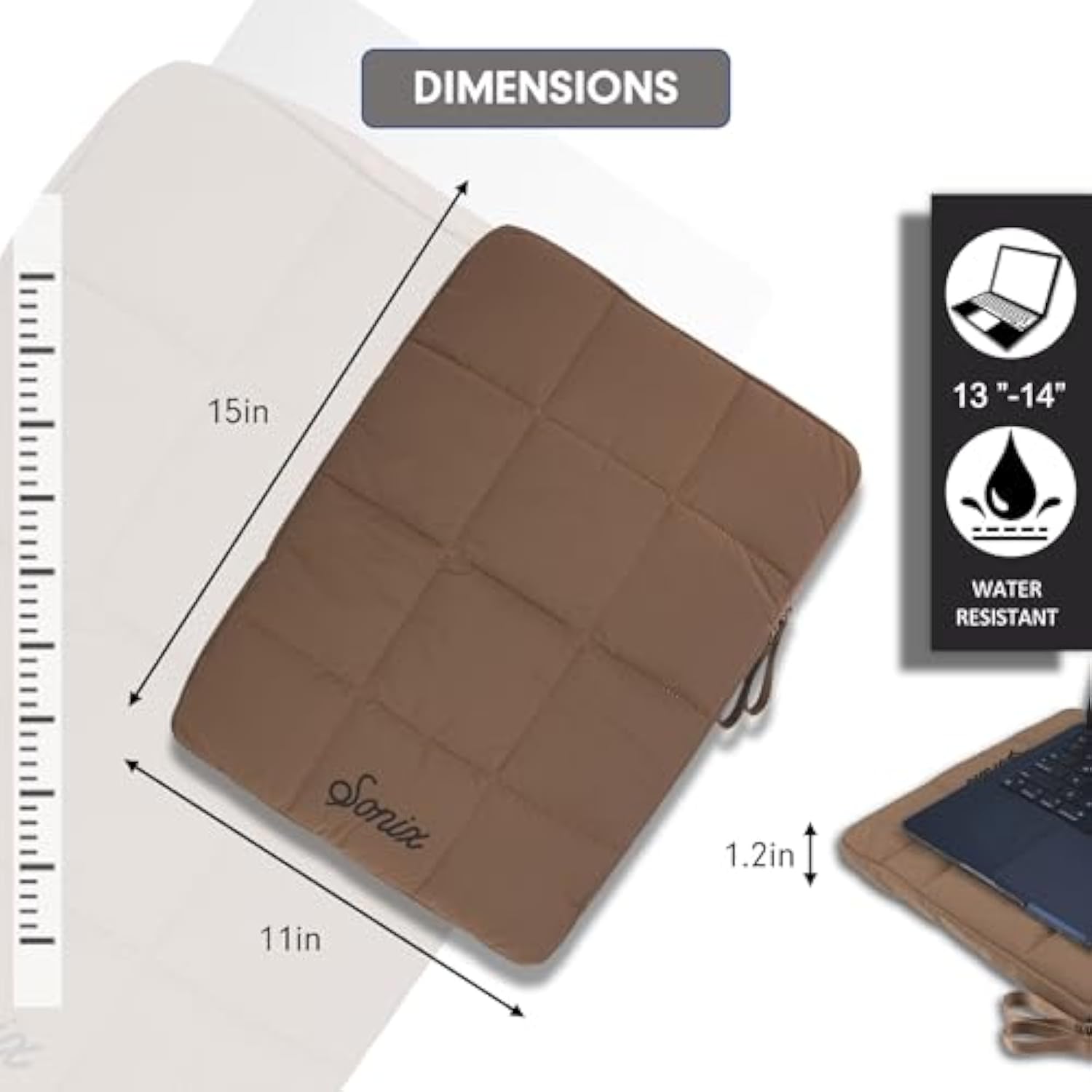 Sonix Puffy Laptop Sleeve Case & Tablet Sleeve | Compatible with 13-14 Inch Laptops and iPad Pro | Quilted Pillow Puffer Computer Bag Cover | 13-14 Inch | Mocha