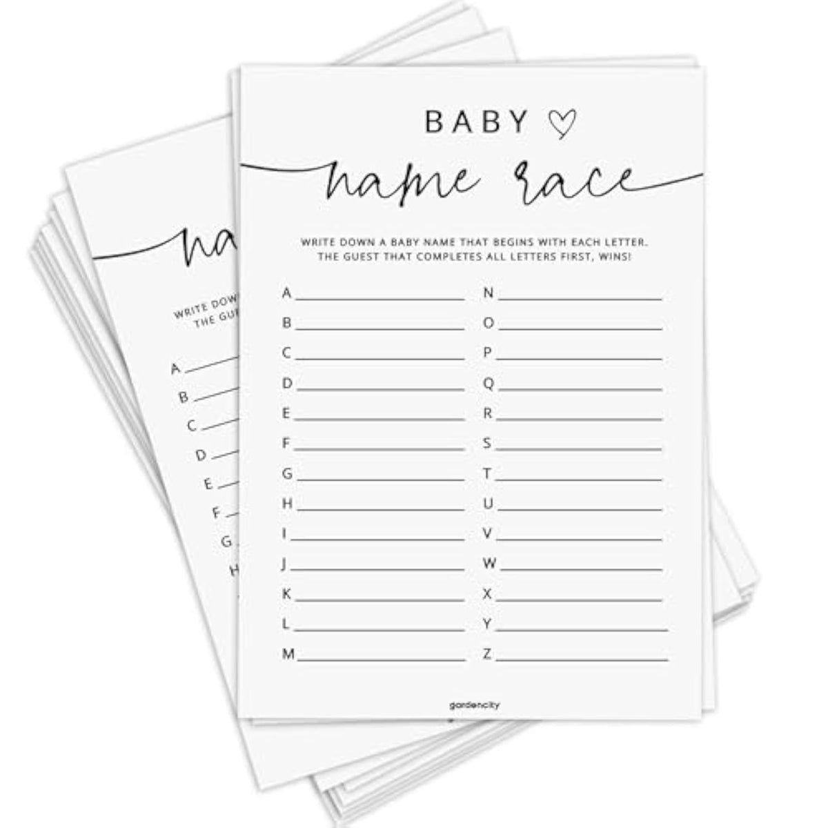 Name Race Baby Shower Game, Boy Or Girl, Alphabet Baby Name Race, 50 Pack, Minimalist