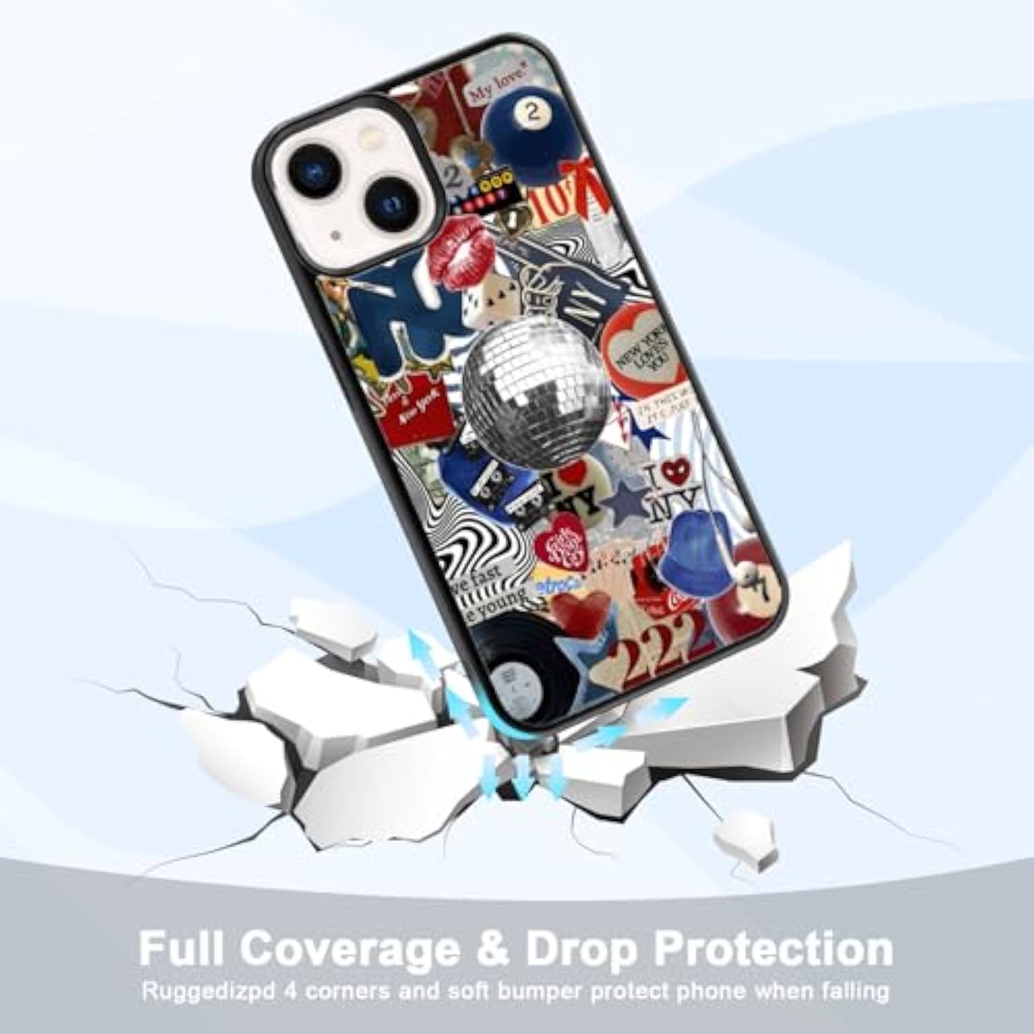 Cute Trendy New York Coquette Collage Aesthetic Phone Case For Iphone 14 & Iphone 13 Case For Teen Girls Women Kids Girls - 6.1Inch