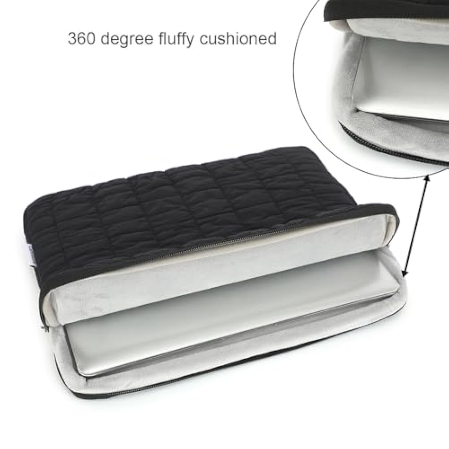 360 Protective Puffy Laptop Sleeve Case With Multi-Pockets - Compatible With 15-15.6 Inch Hp, Lenovo, Dell, Asus, Acer Computers - Quilted Puffer Soft Case (Black)