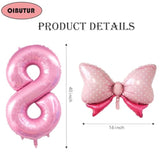 40" Pink Number 8 Balloon with Bow for Girls Birthday Party Decorations