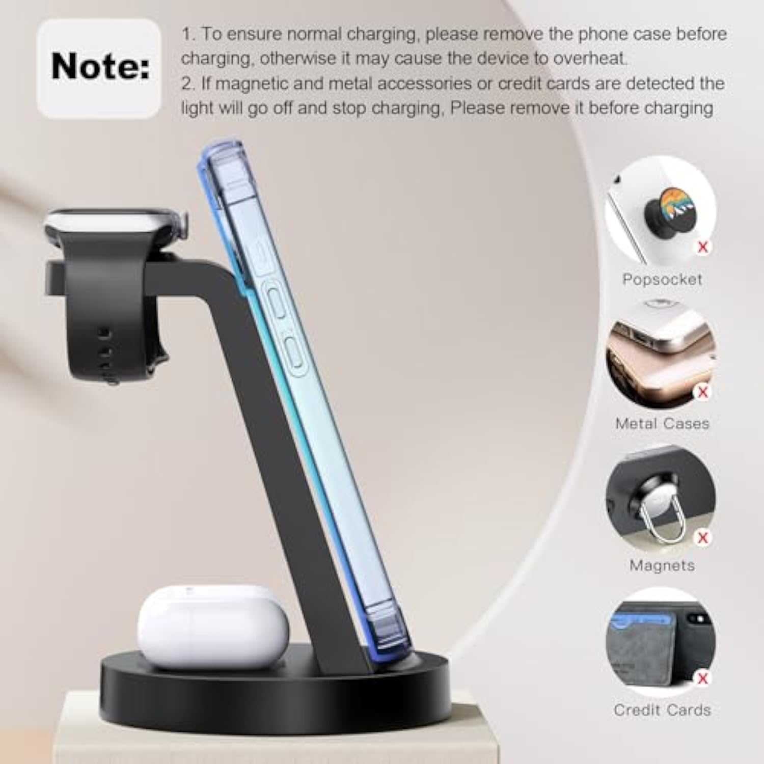 3 In 1 Charging Station For Iphone, Wireless Charger For Iphone 16E 16 15 14 13 12 11 X Pro Max & Watch - Wireless Charging Station For Airpods 4 3 Pro