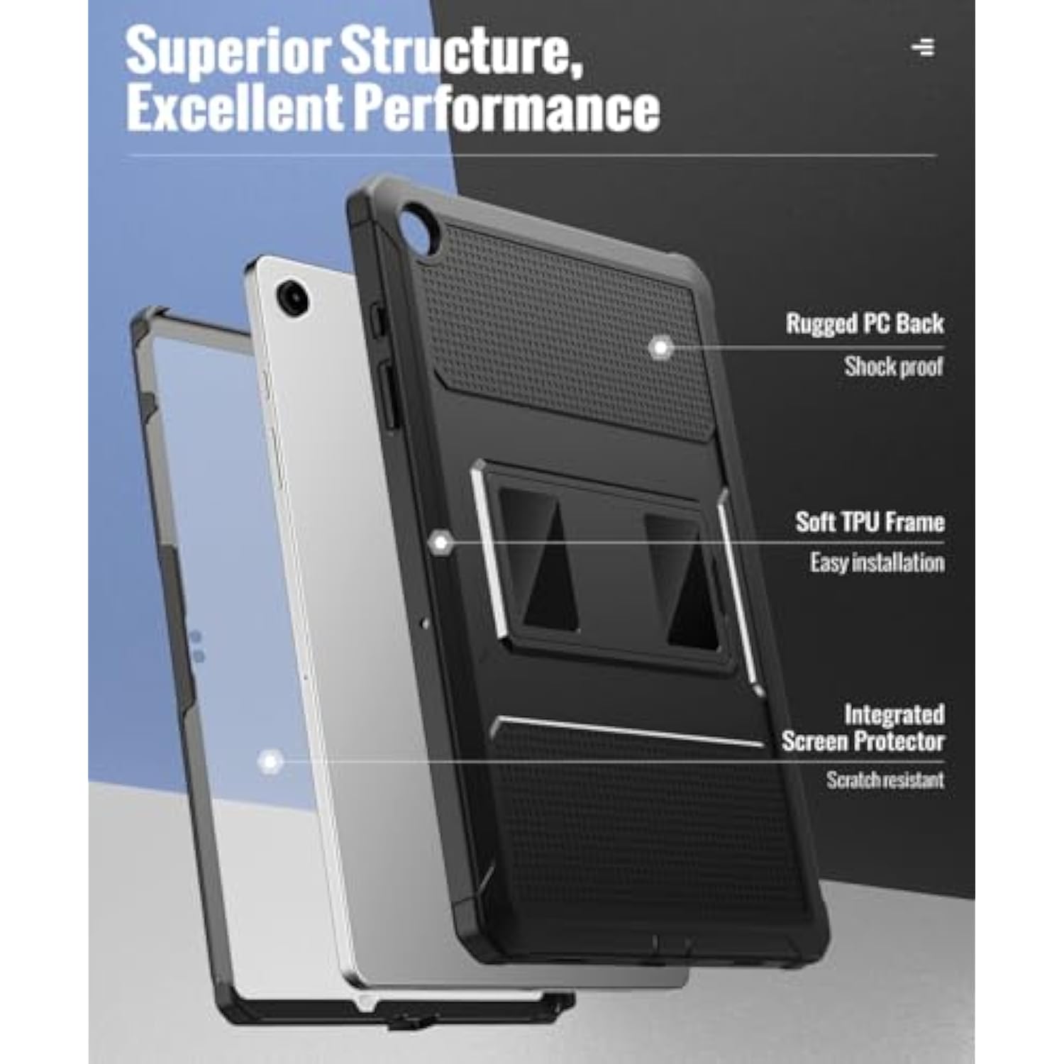 Moko Case Fit Galaxy Tab A9 Plus 11Inch 2023 (Smx210/X216/X218), Shockproof Full Body Rugged Stand Back Cover Builtin Screen Protector Fit Galaxy Tab A9+ 11" 2023, Black