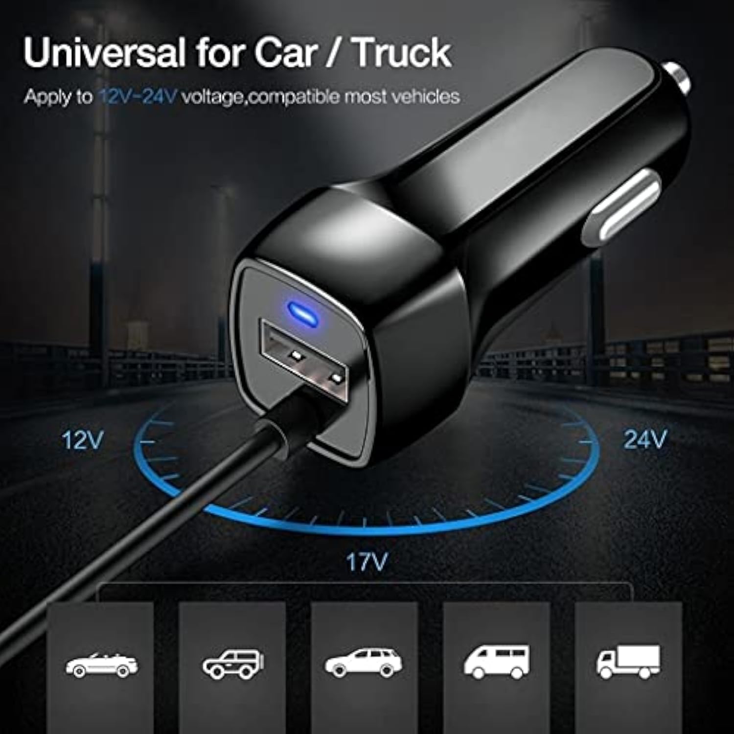 BoxWave Car Charger Compatible with Samsung Galaxy Z Flip - Car Charger Plus, with Extra USB Port and Integrated Built-in Cable - Black