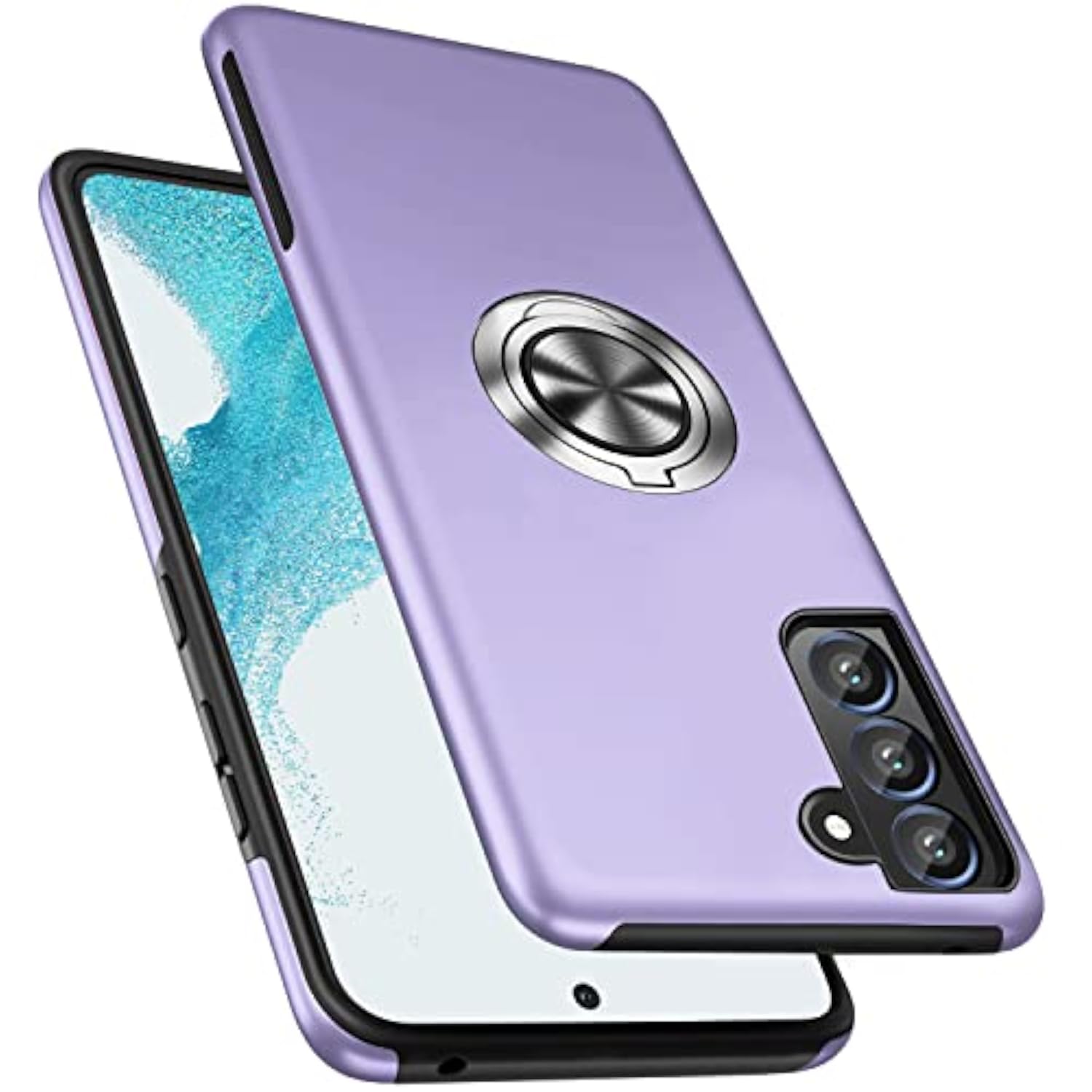 Purple Military Grade Phone Case with Reinforced Metal Stand Kickstand for Samsung Galaxy S22 5G, Includes Embedded Finger Ring and Magnetic Car Holder Support