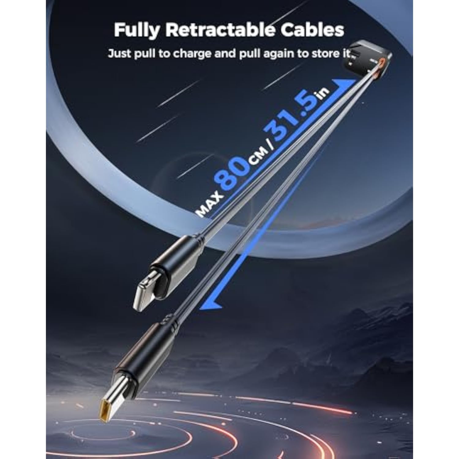 [2025 Upgraded] Retractable Car Charger, 69W Car Phone Charger With Cables Fast Charging, Gifts For Men Women Car Accessories For Iphone 16 15 14 13 12, Samsung, Black