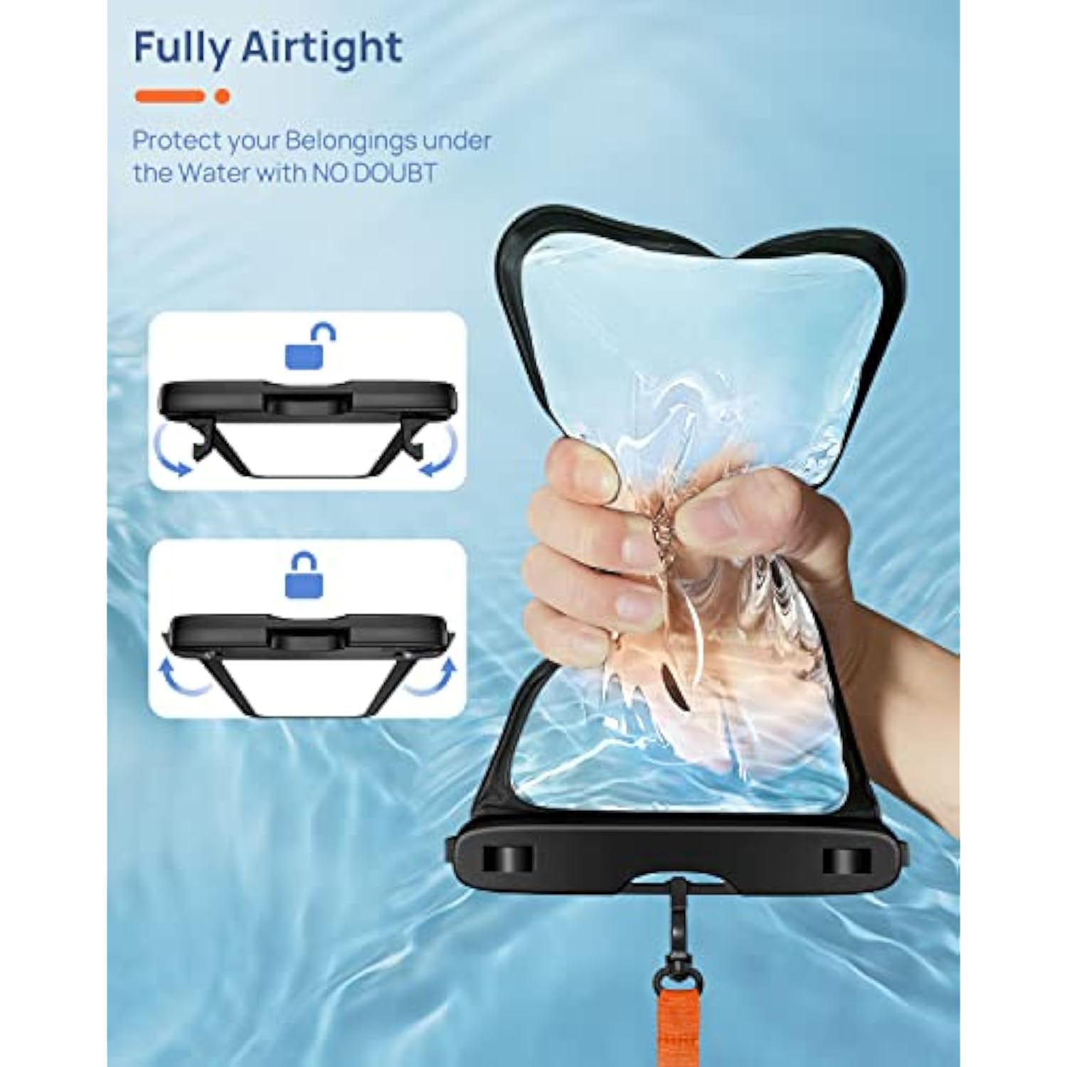 10.5" Large Waterproof Phone Pouch, 2 Pack Universal Ipx8 Waterproof Dry Bag With Lanyard For 16 15 14 Pro Max, Samsung Galaxy S25 S24 S23 Ultra, S24 Fe, Pixel 9A 8 Pro, Black+Black