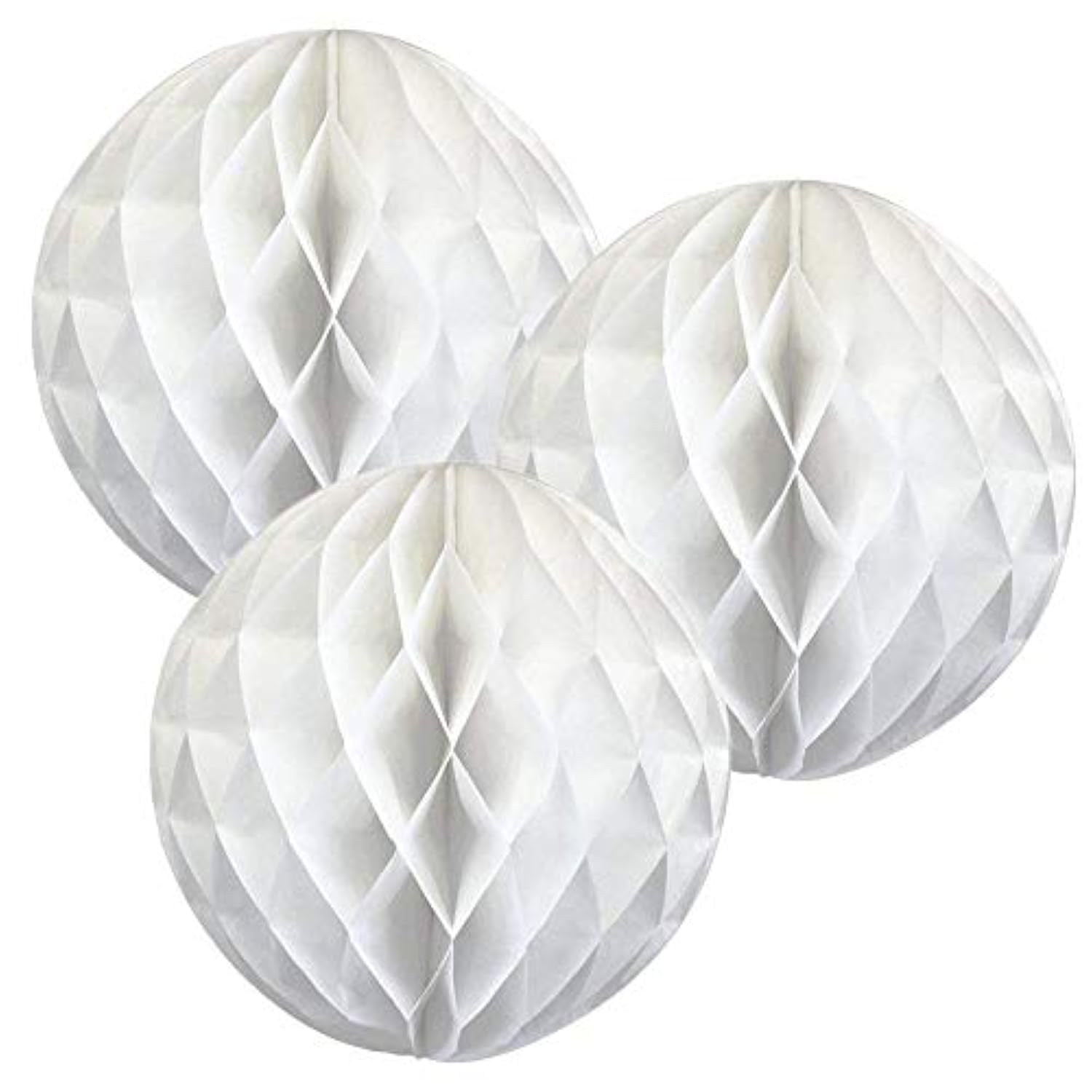 Pack Of 3 Paper Honeycomb Balls For Party Decorations Wedding Birthday Christmas Parties (White, 12" (30 Cm))