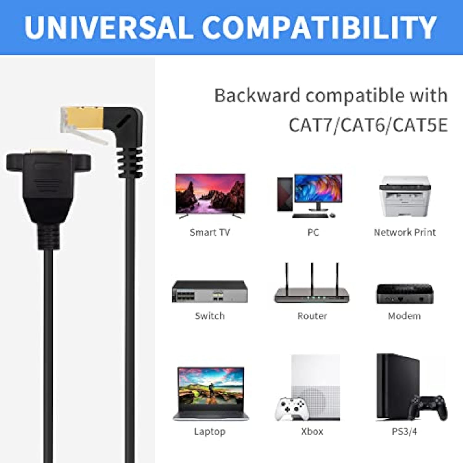 Ethernet Adapter 90 Degree Cable, Cat8 Extreme Thin Down Angled Rj45 Male To F