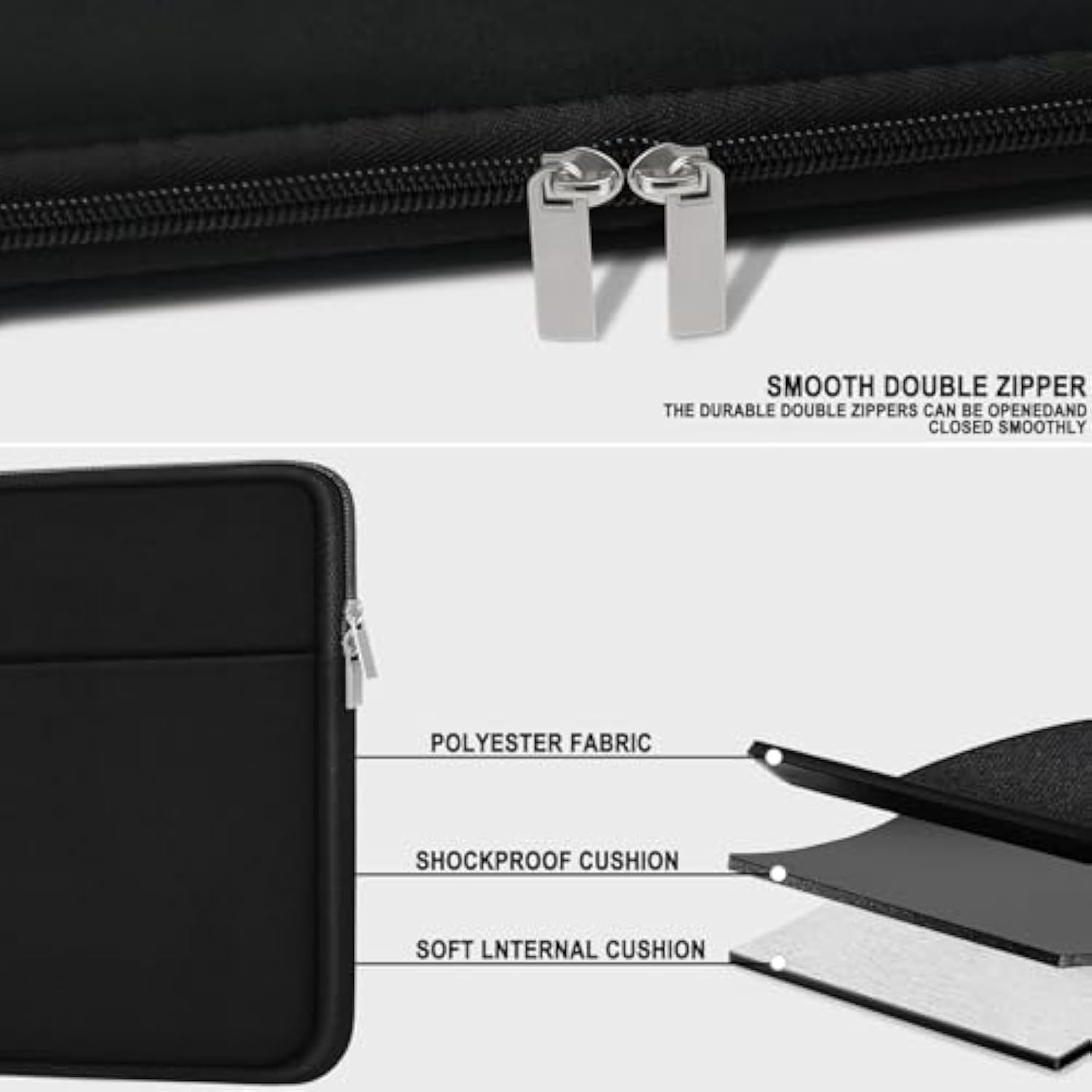 Laptop Sleeve 14 Inch, Slim Traveling Laptop Case Cover With Zippered Pocket, Shockproof Protective Carrying Briefcase Computer Bag For 14" Macbook Air/Pro, Hp, Dell, Lenovo, Acer, Black