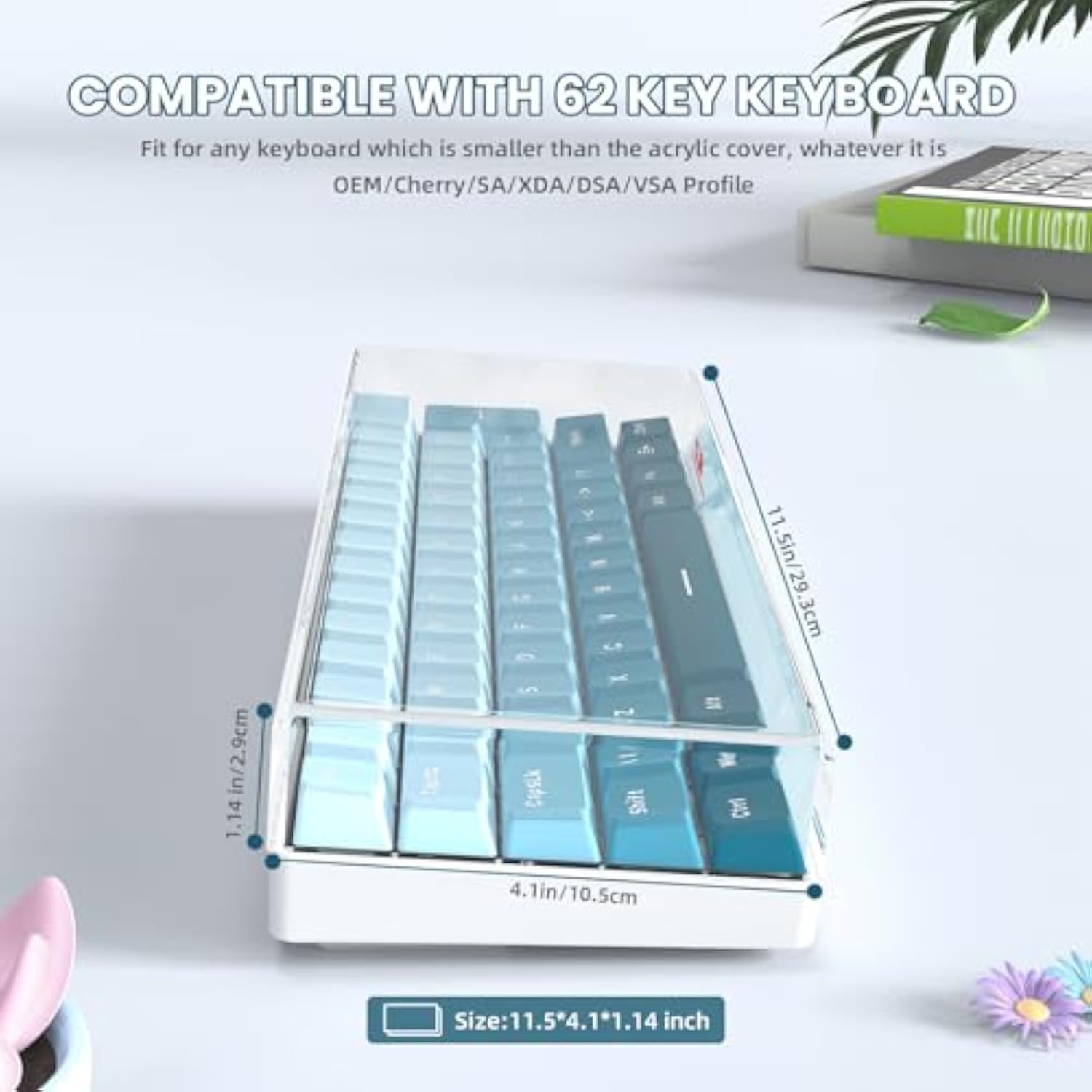Kc01 Acrylic Clear Transparent Keyboard Cover(11.5*4.1*1.14’’) With Dustproof