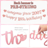 Pre-Strung 18Th Birthday Banner Decorations For Girls, Glitter Happy 18Th Birthday Decor, Rose Gold Eighteen Years Bday Hanging Swirls Party Supplies