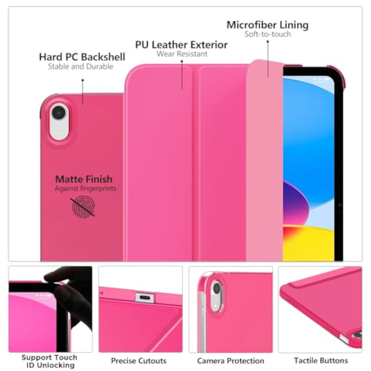 Moko For (A16) 11Th Generation Case 11 Inch 2025, 10Th Generation Case 10.9 Inch 2022, Slim Stand Hard Pc Translucent Back Shell Smart Cover, Support Touch Id, Auto Wake/Sleep, Persian Pink