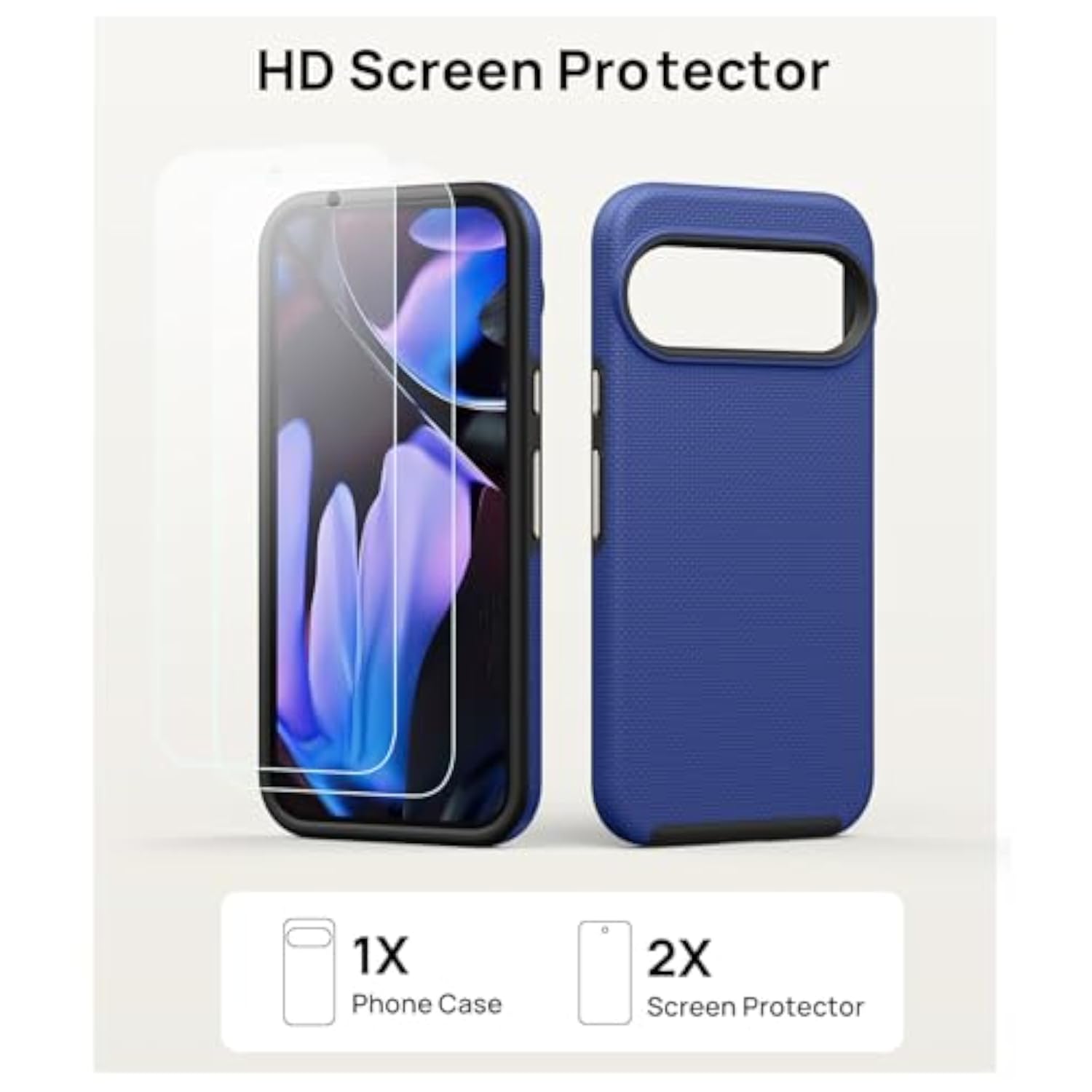 Google Pixel 9 Pro XL Case, Double Layer Drop Protection with 2X Screen Protector, Shockproof Silicone Inner Case & Rugged Outer Cover Phone Case for Google Pixel 9 Pro XL 2024, Blue