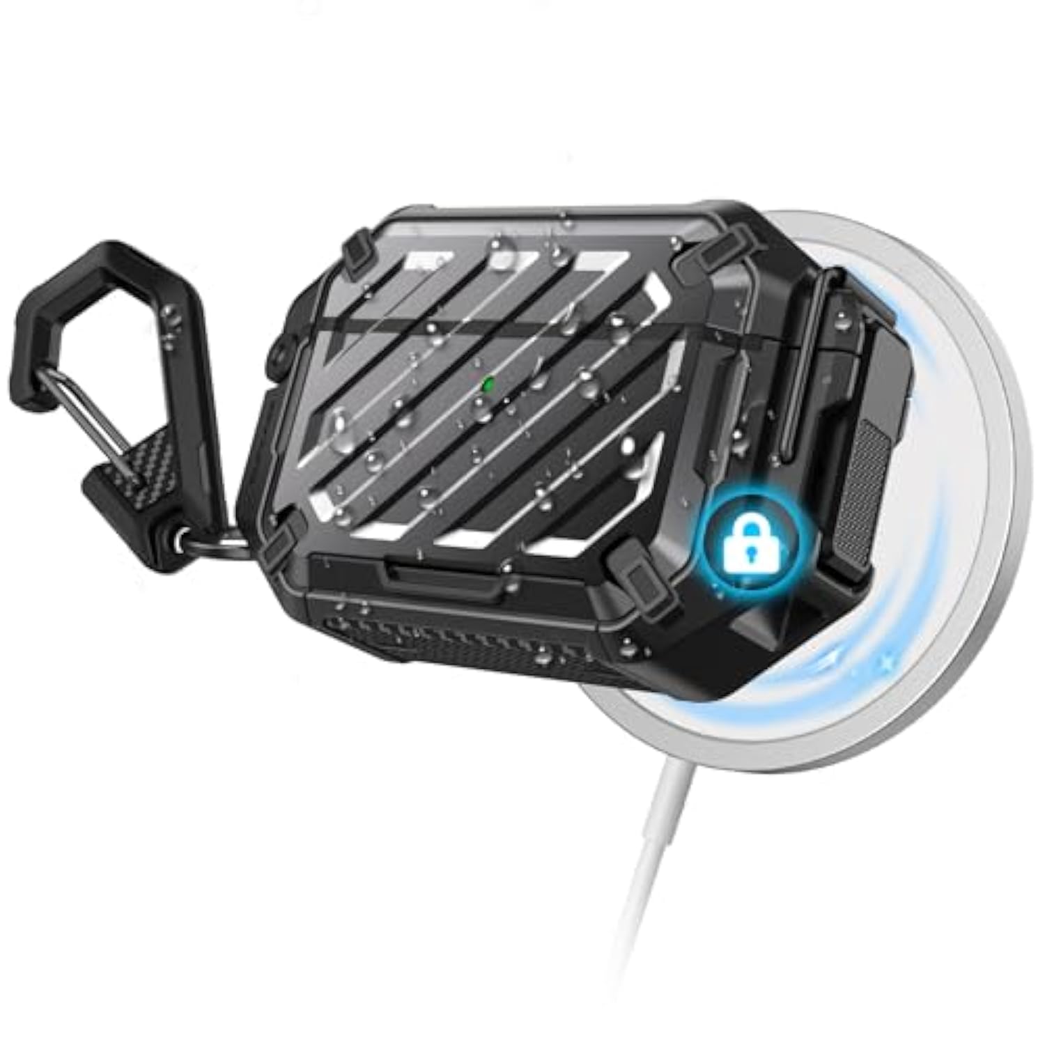 SUPCASE for AirPods Pro 2nd/1st Gen Case with Lock & Carabiner (Unicorn Beetle Pro), [IP68 Waterproof] [Military-Grade Protection] [Supports Wireless Charging] Anti-Scratch Hard Shell Cover, Black