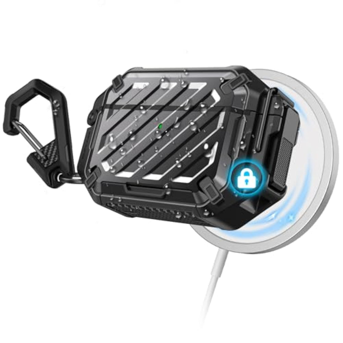 SUPCASE for AirPods Pro 2nd/1st Gen Case with Lock & Carabiner (Unicorn Beetle Pro), [IP68 Waterproof] [Military-Grade Protection] [Supports Wireless Charging] Anti-Scratch Hard Shell Cover, Black