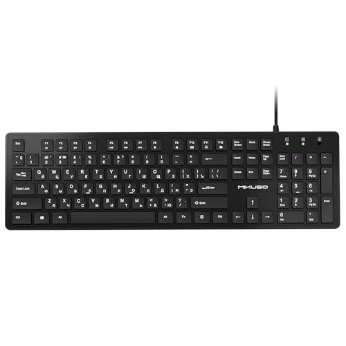 Russian Keyboard With English (Cyrillic),Non Fading Characters,12 Multimedia Keys Usb Interface,1.6M Line Length Suitable For Computer Laptop Pc,Full Size With Number Key,Plug And Play