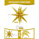 8Pcs Gold Star Balloons, Explosion Star Foil Balloons Huge Starburst Balloon Magic One-Piece 14-Pointed Mylar Spike Balloon For Fall Halloween Birthday Wedding Graduation Party Decorations