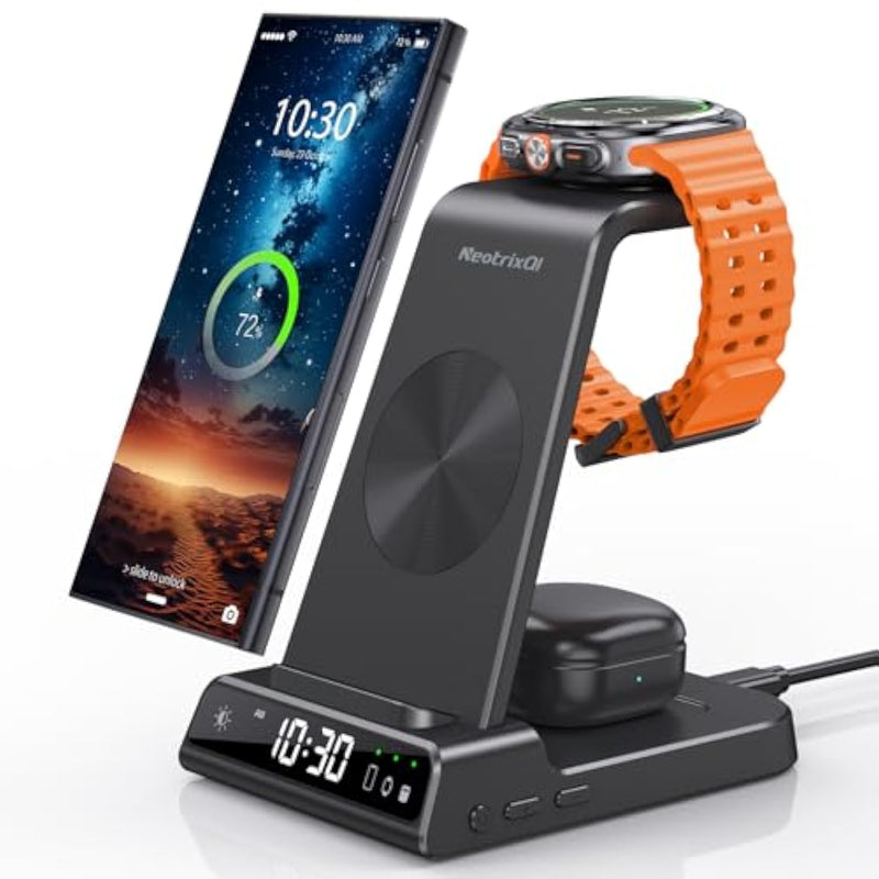 Wireless Charger For Samsung Charging Station, 3 In 1 Android Phone Wireless Charger For Samsung Galaxy S25 Ultra/S24 Ultra/S23/Z Flip 6/Fold 6/Buds, Charger For Galaxy Watch Ultra/7/6/5/4/3 (Black)