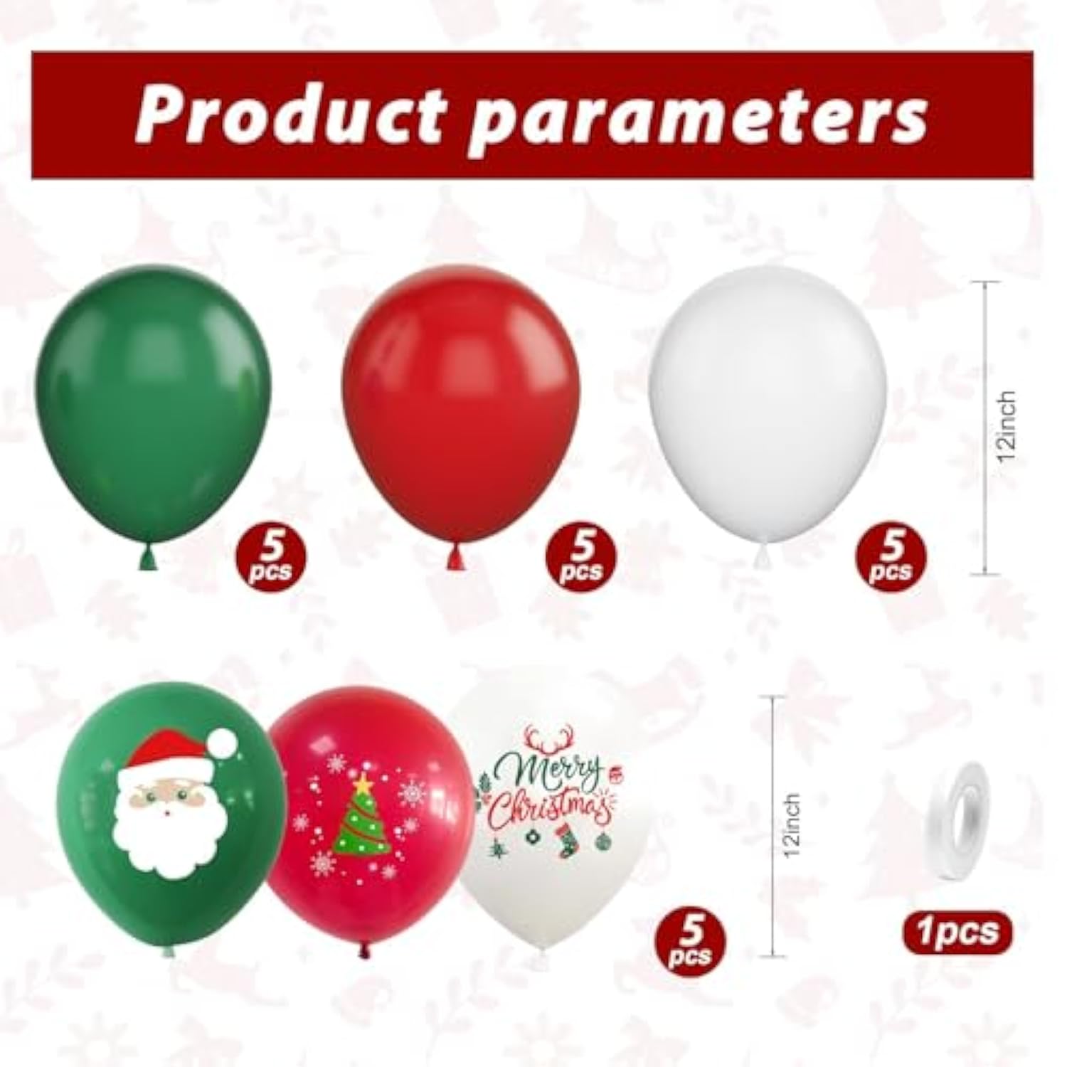 Christmas Balloons, 12 Inch Green Red White Merrychirstmas Printed Balloons Merry-Chirstmas Tree Santa For Chirstmas Party Decorations Celebration Party Balloons With Ribbon