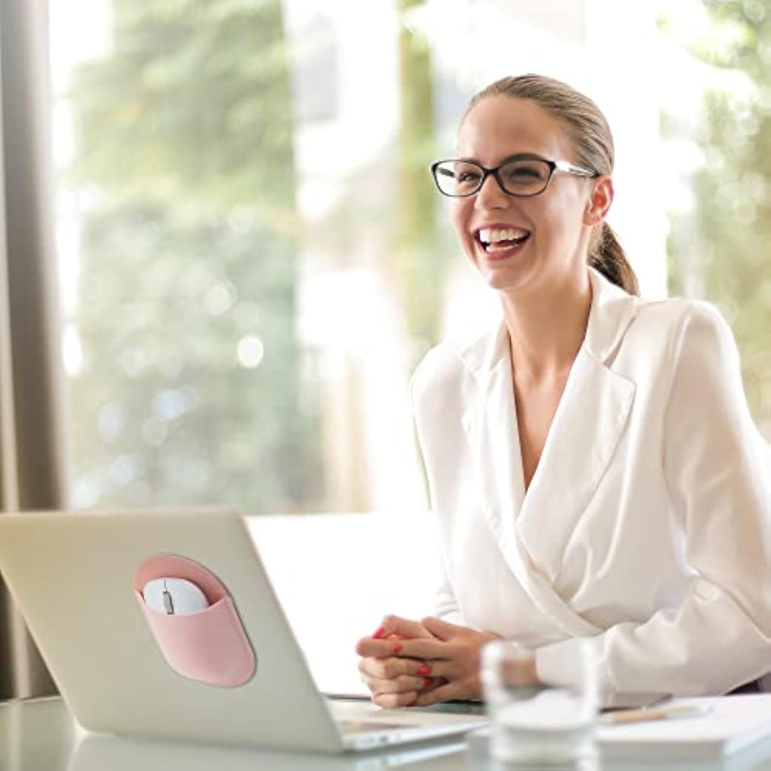 Stick-On Mouse Pouch, Universal Holder For Wireless Mice, Reusable Adhesive, No Glue Residue, Compatible With Ipad Or Macbook (Pink)