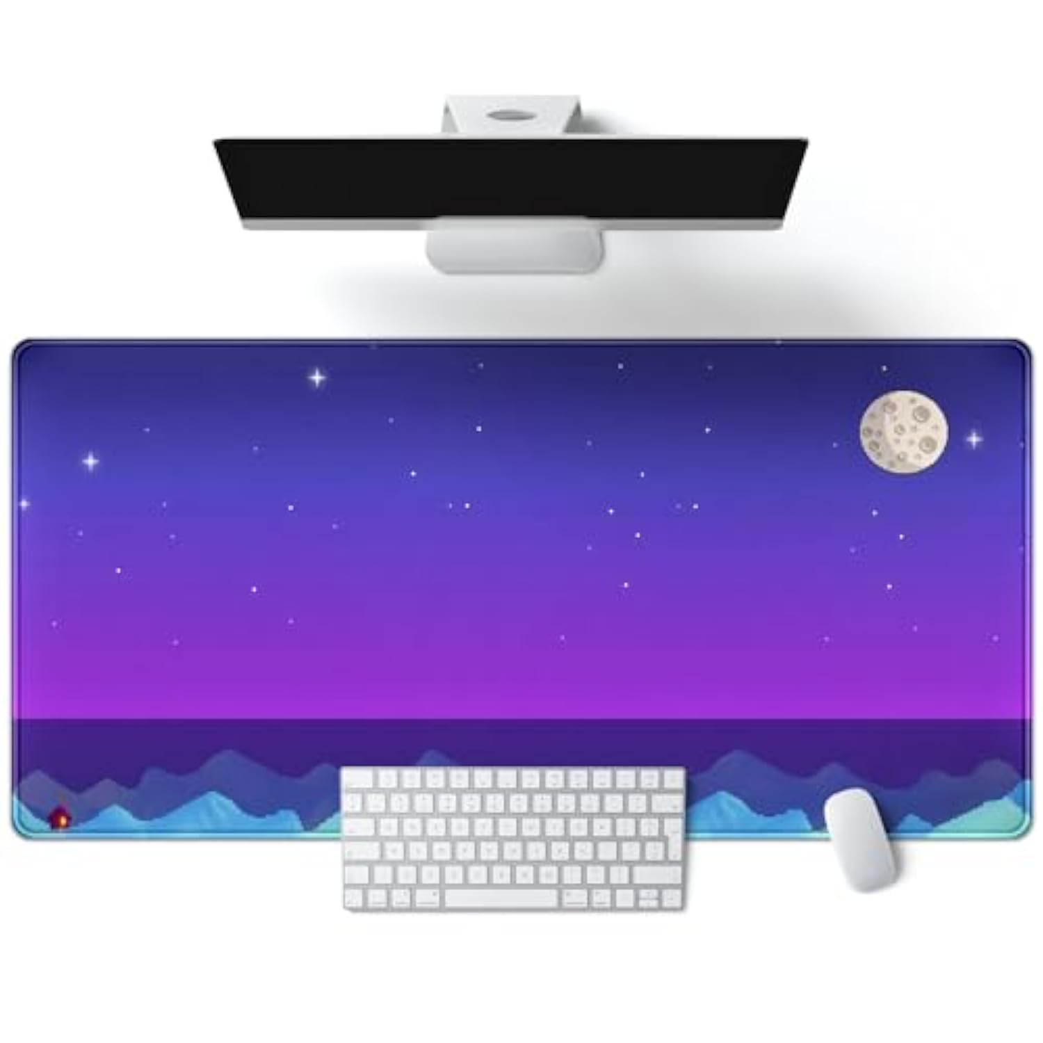 Purple Large Gaming Mouse Pad Extended Kawaii Cute Desk Mat Pad Anime Mousepad Xxl Stardew Valley Night Keyboard Pad Pixel Art Computer Laptop Mouse Mat Office Desktop Decor Pad 31.5X15.7 In