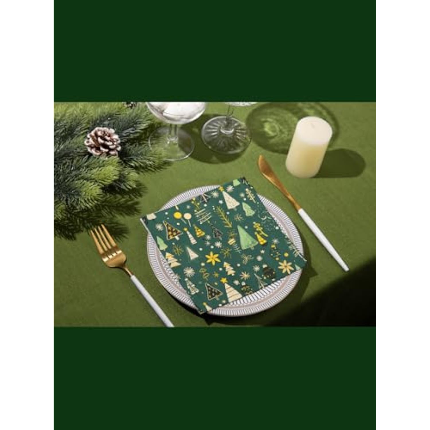 Premium Designer Paper Napkins, 3-Ply 6.5 X 6.5-Inches Fold Disposable Decorative Winter Guest Christmas Holly Green Festive New Year Tree Party Lunch Dinner Napkin (20, Festive Green)