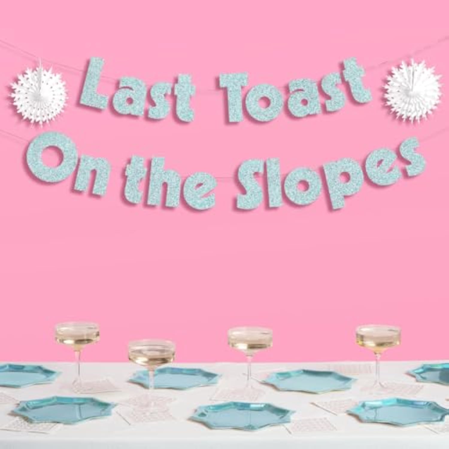 Last Toast On The Slopes Bachelorette Glitter Banner - 5' | Bach Party Decorations, Winter Bachelorette Supplies, Photobooth Backdrop, Bridesmaid Favor, Apres Ski