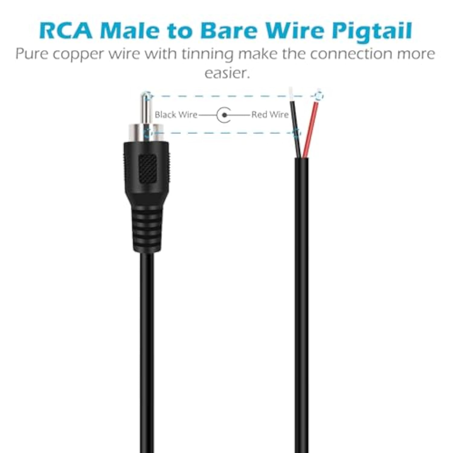 2-Pack Rca Male Plug To Speaker Wire Bare Wire Pigtail Connector Adapter Repair Audio Video Rca Jack Cable For Av Receiver Speaker Tv Subwoofer Amplifier