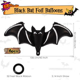 6 Pcs Giant Black Bat Balloons, 48 Inch Mylar for Halloween Party Decor