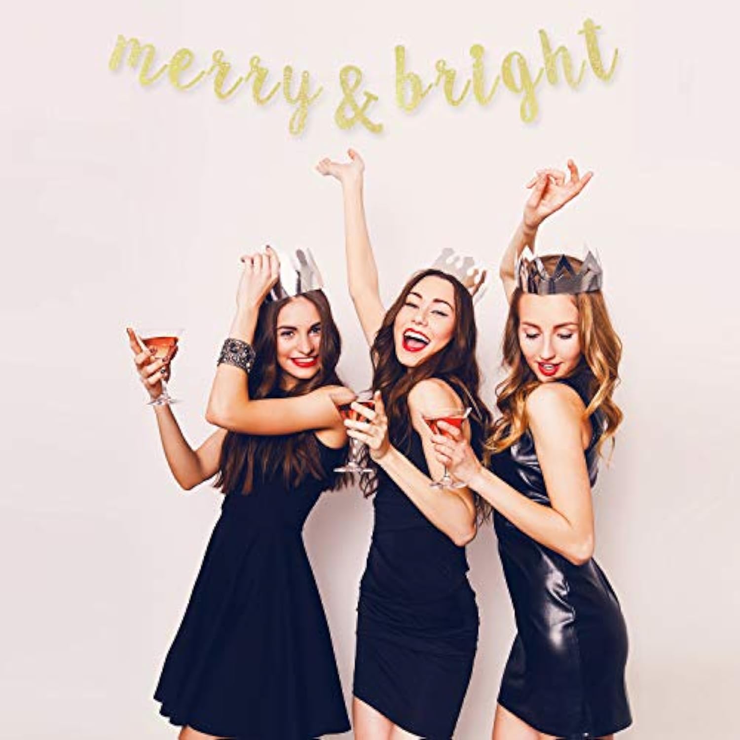 Merry & Bright Gold Glitter Bunting Banner Perfect For Merry Christmas Xmas Festival Holiday Party Decorations.