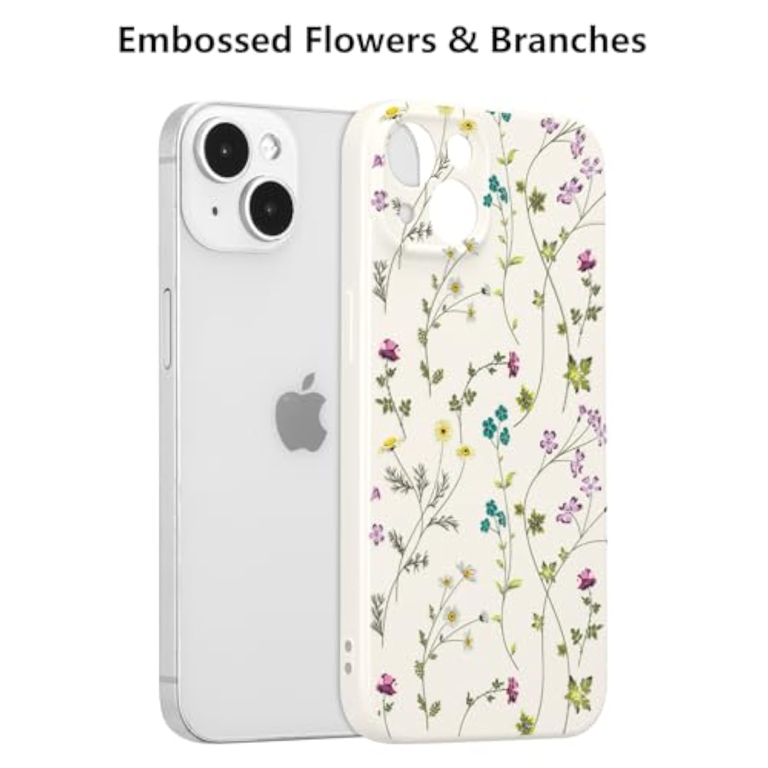 Floral Case For Iphone 13, Flower Branch Pattern Design Cute Cover Case For Girls Women Slim Thin Soft Silicone Shockproof Anti-Slip Phone Case For Iphone 13 (6.1"),Beige