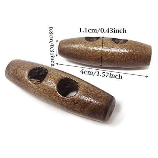 40Pcs 2 Holes Olive Shape Sewing Wood Toggle Buttons For Clothes