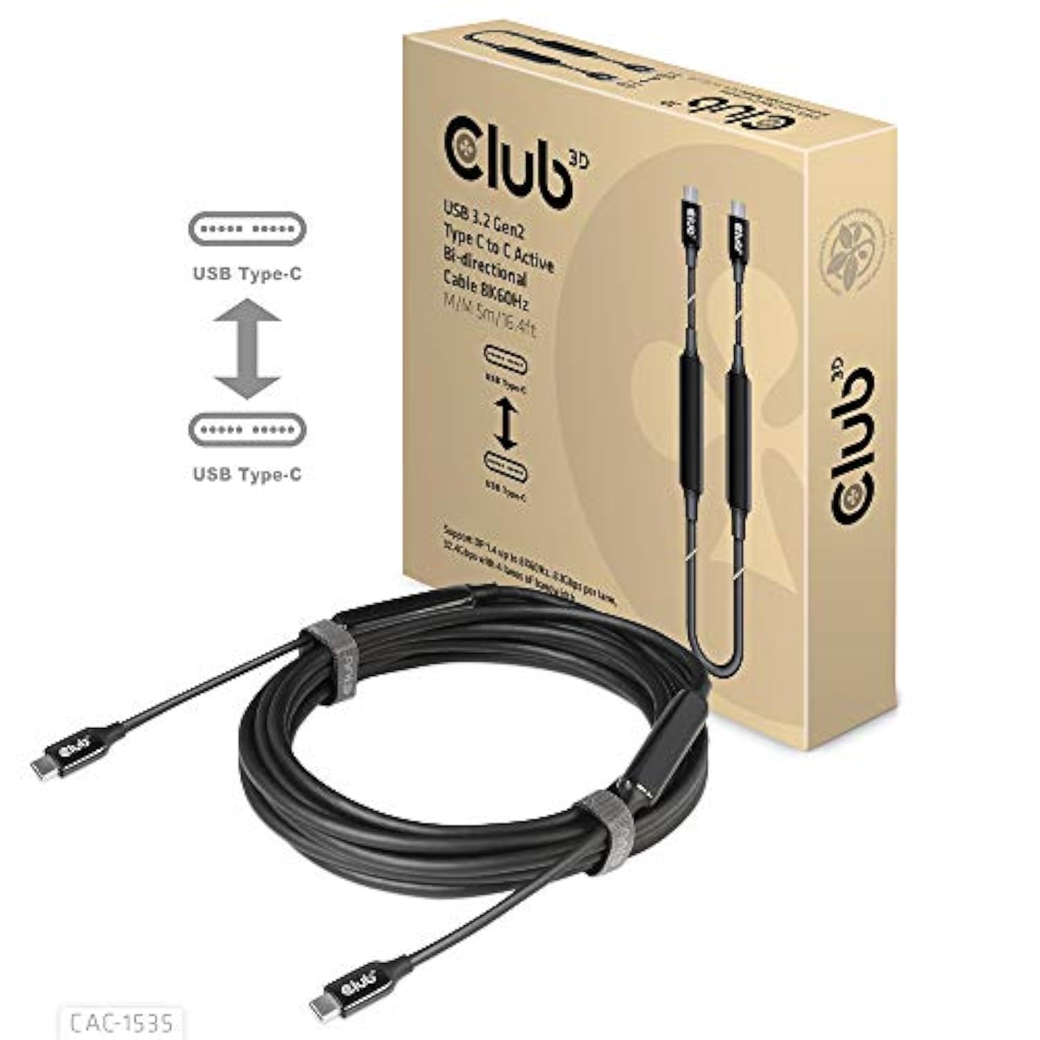 Cac-1535 Usb Gen 2 Type C To Type C Bi-Directional Cable With 60W Charging, 10Gbps Data Transmission And Supports 8K60Hz Video Compatible 5M -16.4Ft