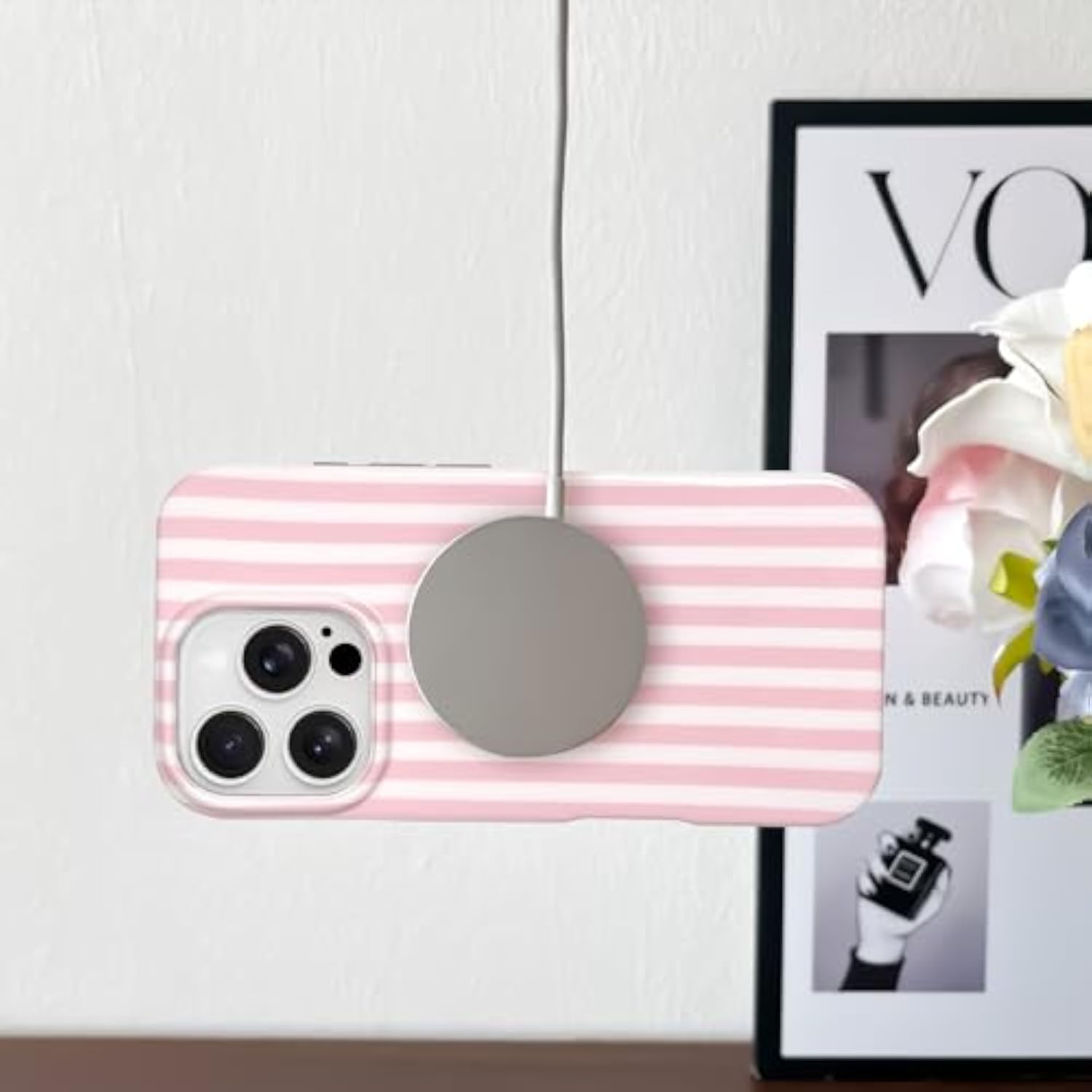Cute Striped Phone Case for iPhone 16 with Magsafe Soft TPU Slim Shockproof Cover for Women Girls, Pink and Yellow