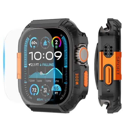 Rugged Waterproof Case for  Watch Ultra 3/2/1 49mm with Screen Protector,Metal & PC Bumper+9H Tempered Glass,Stylish Shockproof Men Cover for