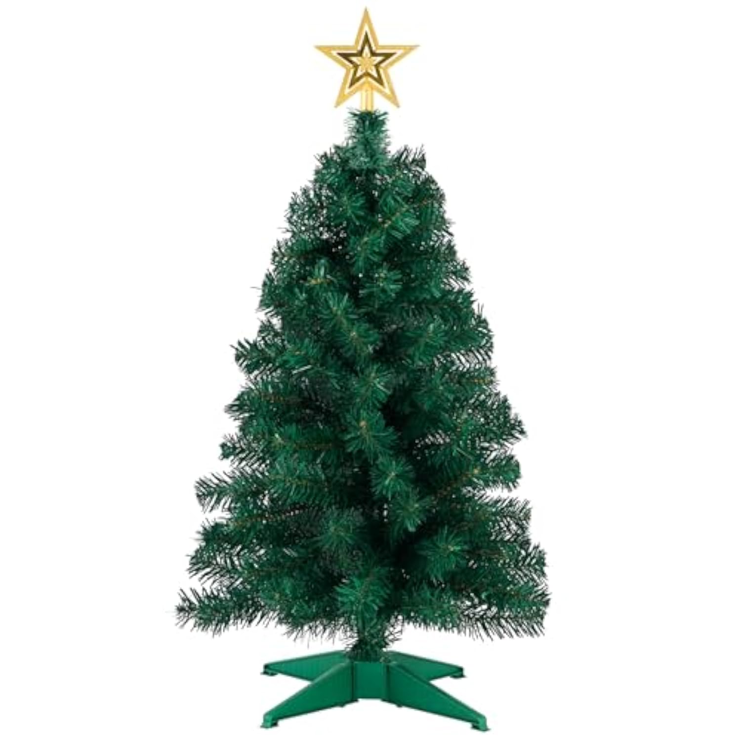 3Ft Artificial Christmas Tree With Gold Tree Topper Star, Mini Xmas Pine Tree With 4-Leg Stable Plastic Base, Small Tabletop Christmas Decoration For Home Office Holiday Party Indoor Use