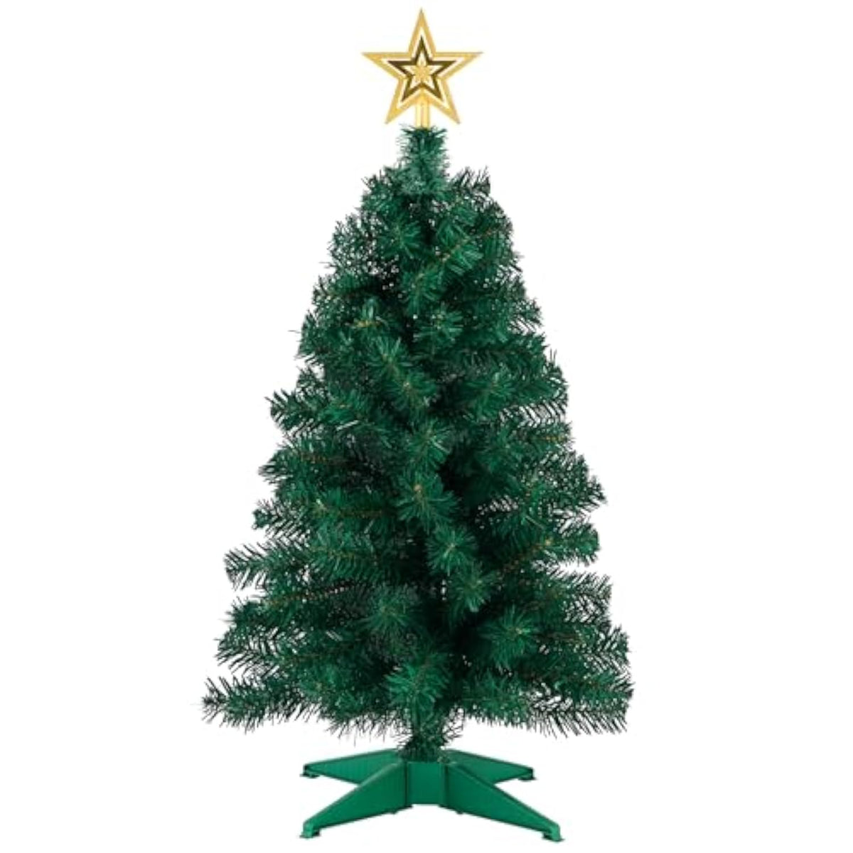 3Ft Artificial Christmas Tree With Gold Tree Topper Star, Mini Xmas Pine Tree With 4-Leg Stable Plastic Base, Small Tabletop Christmas Decoration For Home Office Holiday Party Indoor Use