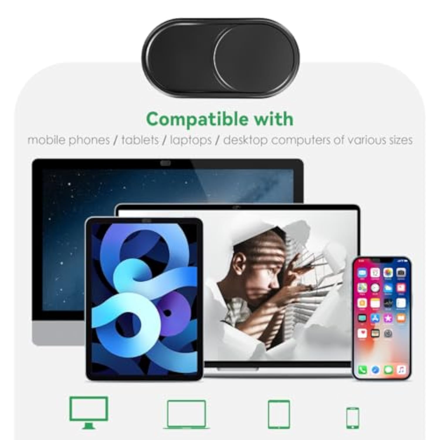 Webcam Cover Slide[2-Pack], 0.023 Inch Ultra-Thin Metal Web Camera Cover For Macbook Pro, Imac, Laptop, Pc, Ipad Pro, Iphone 8/7/6 Plus, Protect Your Visual Privacy [Black]