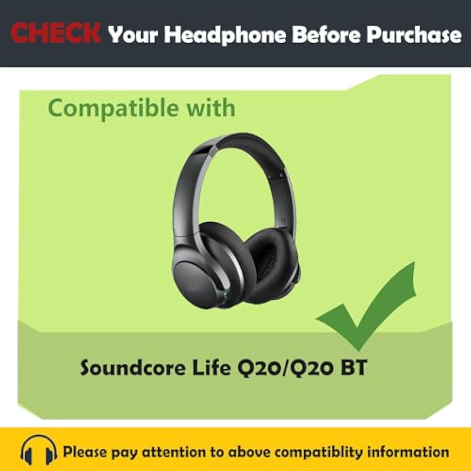 Replacement Earpads Cushion Compatible With Anker Soundcore Life Q20 Q20 Bt Headphone Ear Pads With Softer Protein Leather/Memory Foam