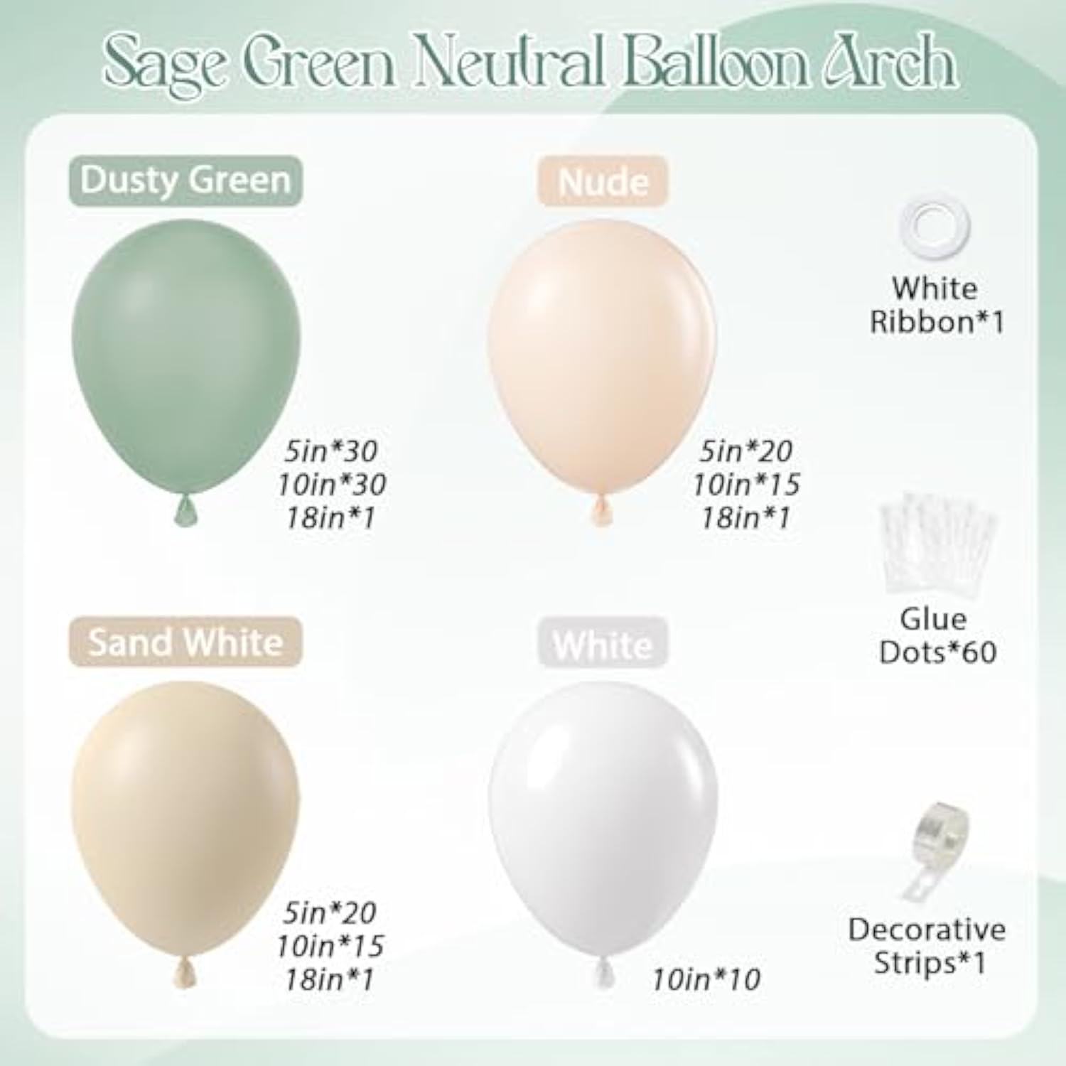 146pcs Neutral Balloon Arch Kit with Sage Green & White Balloons for Parties