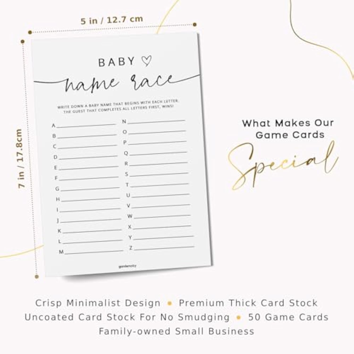 Name Race Baby Shower Game, Boy Or Girl, Alphabet Baby Name Race, 50 Pack, Minimalist