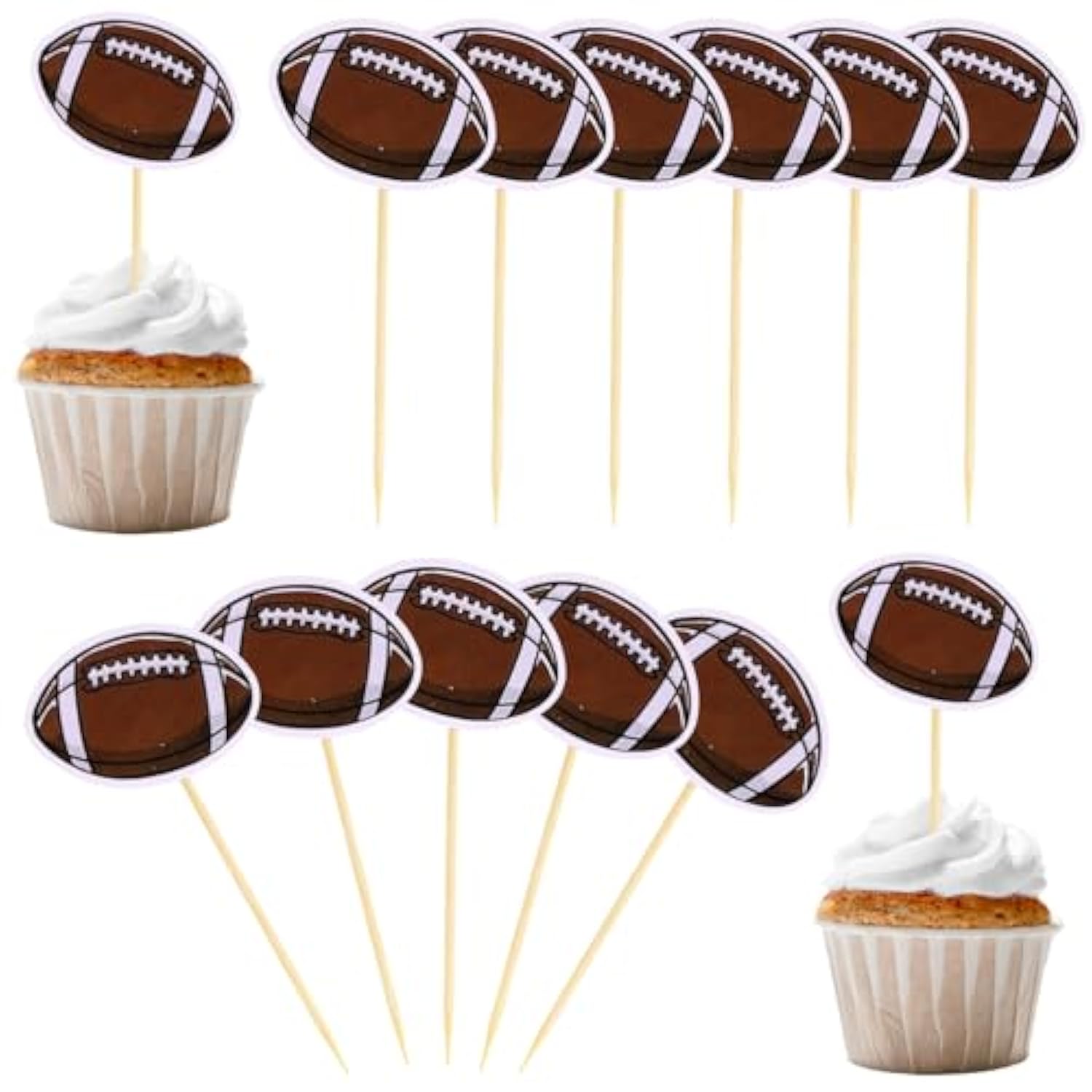 40Pcs Football Cupcake Topper, Rugby Ball Cake Toothpicks Football Cupcake Picks Sport Themed Party Decorations For Baby Shower Birthday Party Decor Supplies