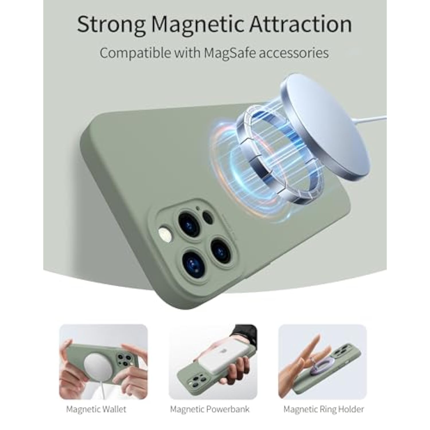 Magnetic For Iphone 13 Pro Case With Screen Protector - Compatible With Magsafe - Upgraded Camera Protection - Silicone Shockproof Protective Phone Case 6.1" For Men Women Girls,Porcelain Blue