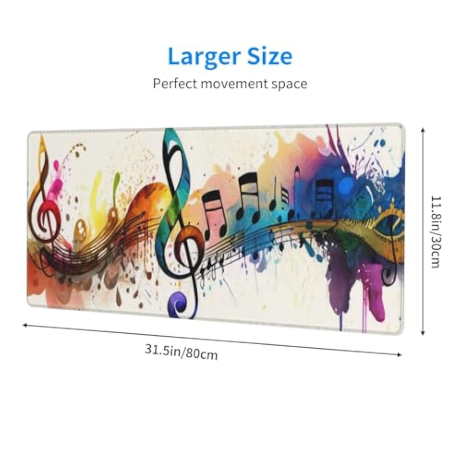 Gaming Mouse Pad, Large Non-Slip Rubber Base Mousepad, Keyboard Mouse Mat, Desk Pad With Stitched Edges, 31.5X11.8Inch, Music Note