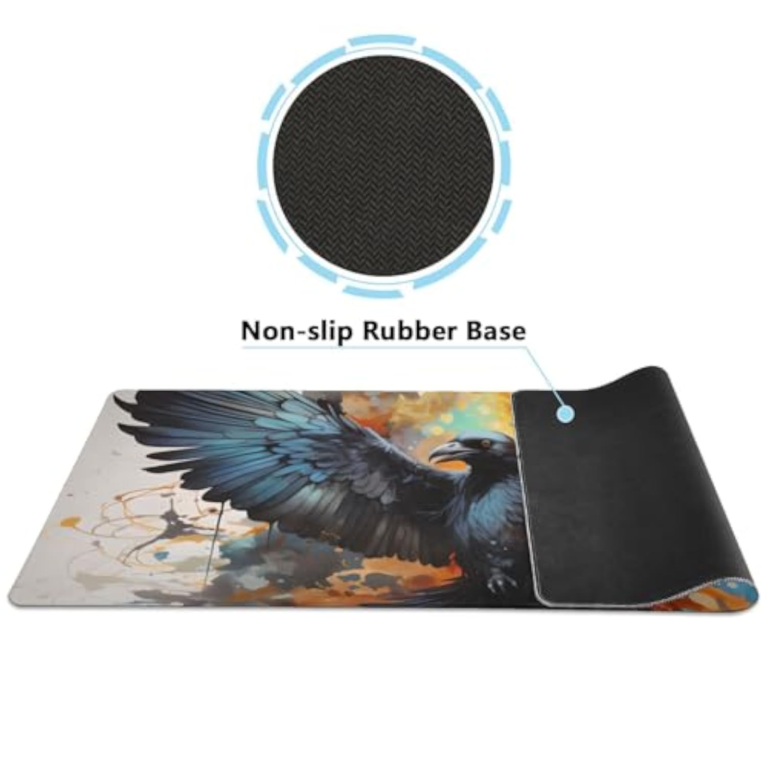 Crow Color Doodle Gaming Mouse Pad Desk Mat Non-Slip Waterproof Large Mousepad With Stitched Edges-31.5X11.8In